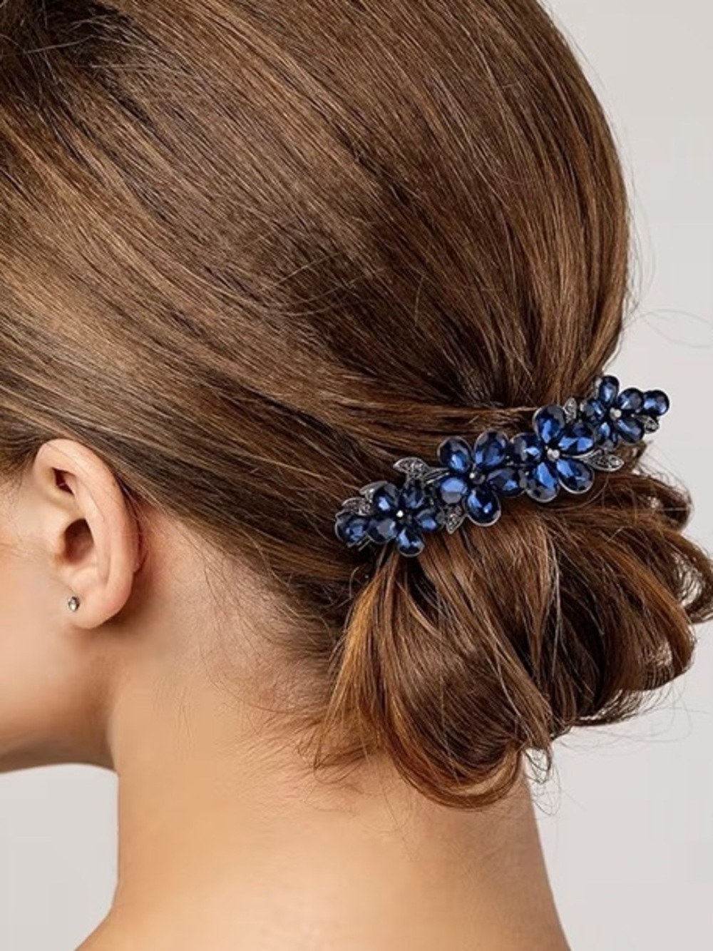 New Anthropologie Navy Floral Crystal Hair Barrette